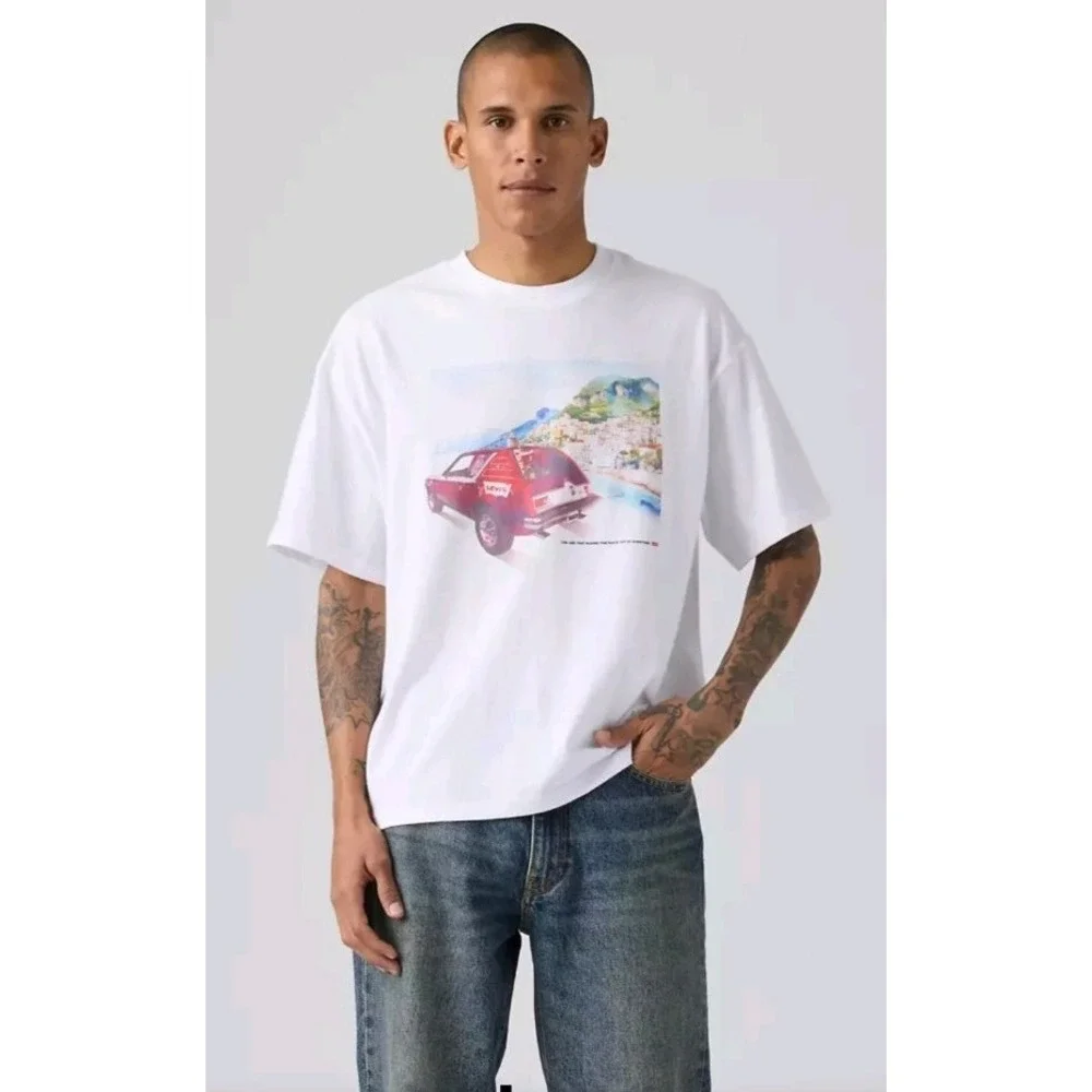 Levis Mens Medium White AMC Gremlin Vintage Car Graphic Boxy Fit T Shirt Cotton